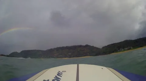 SUP Stand up Paddle Boarding Sunset Beach Hawaii POV HD Video Stock Footage 18181771