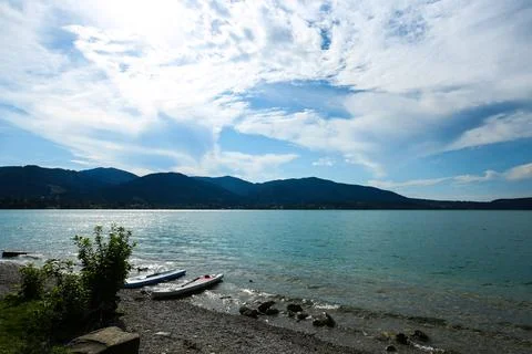 SUP on the Tegernsee beach section Stock Photos