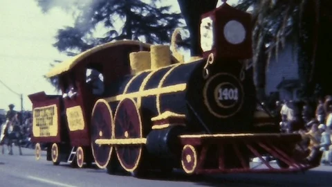Super 8 - 1973 Pasadena:  Rose Parade Tournament Steam Train Floats Stock Footage 106257214