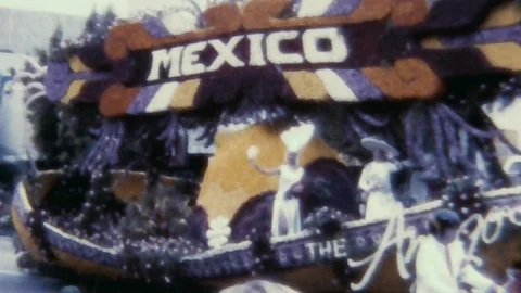 Super 8 - 1978 Pasadena:  Rose Parade Tournament Mexico Floats Stock Footage 106578219