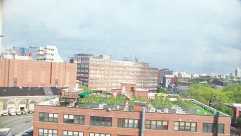 Super 8 brooklyn navy yard industrial footage from window on a cloudy day Stock Footage 251229090