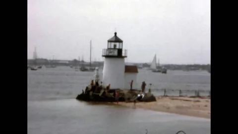 Super 8 - Cape Cod 1972: Lighthouse At The Harbor Stock Footage 149672437