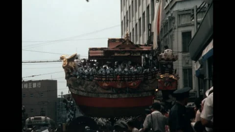 SUPER 8 - JAPAN - float boat at Gion Matsuri parade - Kyoto - 1976 Stock Footage 135410912