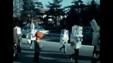 SUPER 8 - kids dressed in robot costumes in 1979 Stock-Footage 77655828