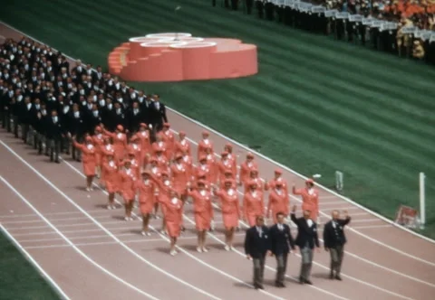 SUPER 8 - MEXICO - hungarian delegation at opening ceremony olympic game - 1968 Stock Footage