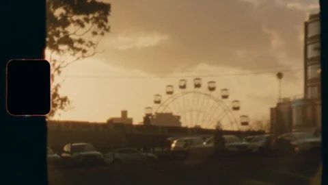 Super 8 - Sunset Ferris Wheel - Close Up Video stock 120335650