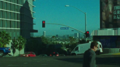Super 8 velvety blue sunset blvd and la cityscape views Vídeos de archivo 251230461