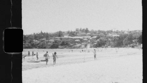 Super 8 - Walking on the Beach - Black and White Video stock 119807257