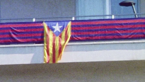 Super 8mm flags and bicycles Barcelona Spain Stock-Footage 135318604