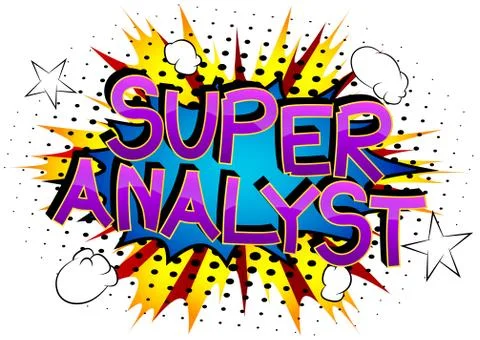 Super Analyst Comic book style cartoon words on abstract background. Illustrazione stock