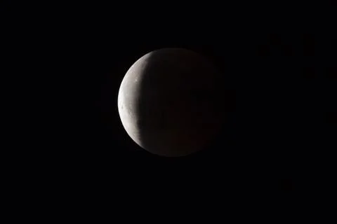 Super Bloody Moon, full eclipse end phase against black sky background, three Stock Photos