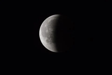 Super Bloody Moon, full eclipse end phase against black sky background, half Fotos Stock