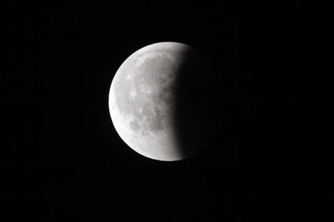Super Bloody Moon, full eclipse end phase against black sky background, half Stock Photos