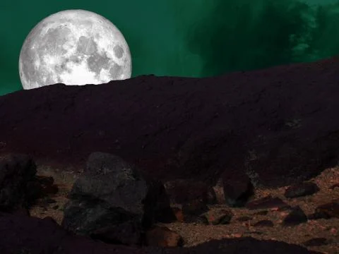 Super blue full moon back on mountain Stock Photos