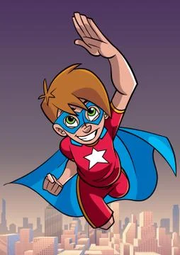Super Boy Flying Sky Background Stockillustratie