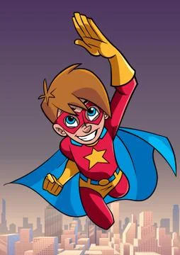 Super Boy Flying Sky Background 库存插图
