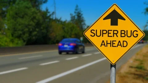 Super Bug Ahead Yellow Road Sign, Seamless Looping Video Stock Footage 125591461