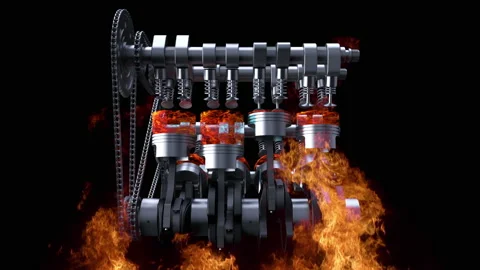 Super Car Start Stop Button. Powerful V8 Engine In Flames. Stock Footage 166705737