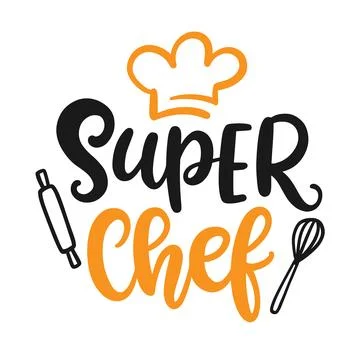 Super chef logo, Master chef hand written lettering emblem Stock Illustration