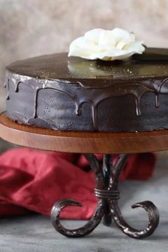 Super chocolate cake with chocolate icing for dessert Stock Photos