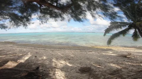 Super clam still view look out to pacific horizon from sandy beach with sunshine Stock Footage 245445395