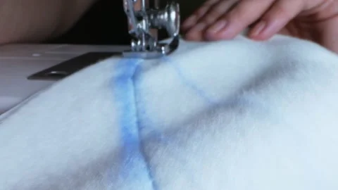 Super close-up, details. sewing process on a sewing machine, zigzag stitch Stock-Footage 142832095