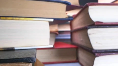 Super close up details. view between stacks of many books Stock Footage 135877390