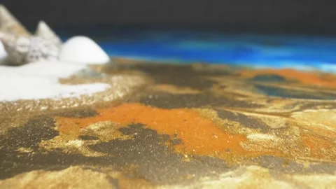 Super close up. the process of making panels of epoxy resin, shells and moss Stock Footage 133621488