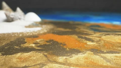 Super close up. the process of making panels of epoxy resin, shells and sand Stock Footage 134914906