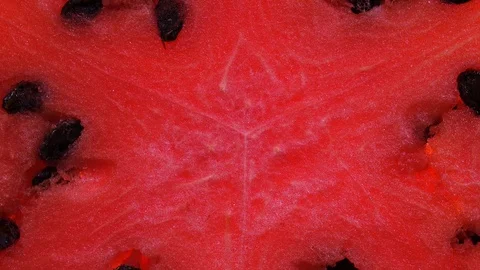 Super closeup flatlay view of red watermelon rotating in 4K. 库存影片 89869351