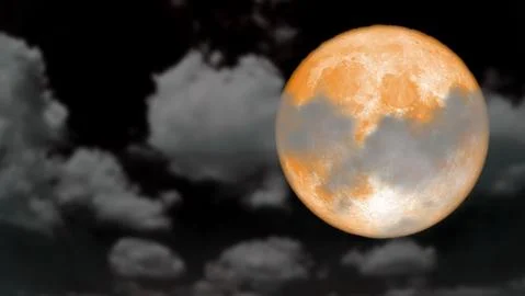 Super cold moon rise back blur dark cloud on the night sky Stock Illustration