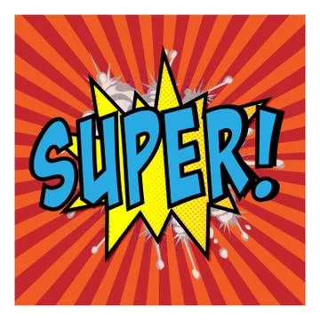 Super - Comic book style word isolated on white background. Stock Illustration