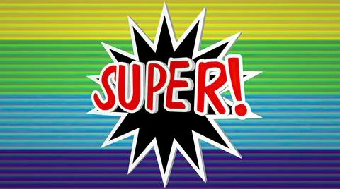 Super comic pop art text against colorful background. Stock Photos