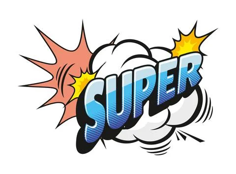 Super comic sound effect speech bubble label Stock Illustration