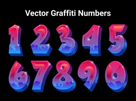 Super Cool Vector Numbers in Graffiti Art Style Stock Illustration