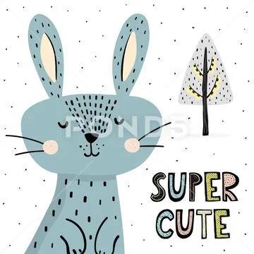 Super cute print with funny bunny Stock Illustration