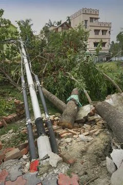 Super cyclone Amphan caused devastation, West Bengal, India Stock Photos