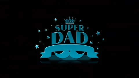 Super dad typography design with crown stars and mustache ribbon banner Video stock 343576521