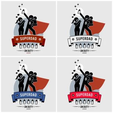 Super daddy or superdad logo design. Vector artwork of a father being a super Stock Illustration