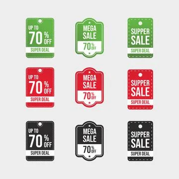 Super deal coupon vector. Mega sale badge with green, black, and red . Sale b Stock Illustration