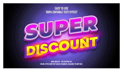 Super Discount Modern editable text effect vibrant color. 3D Text effect Stock Illustration