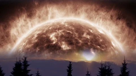 Super dramatic sunset. Large Sun and trees. Winter sky Stock Footage 119975151