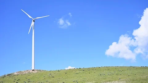 Super effect of speed spinning of eolic windmill turbine Stock Footage 106594070
