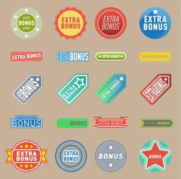 Super extra bonus vector labels banners text color business shopping concept Stock Illustration