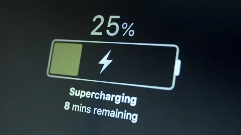 Super Fast Charging Progress in Percents Electric Car Battery Dashboard Panel Stock Footage 167188062