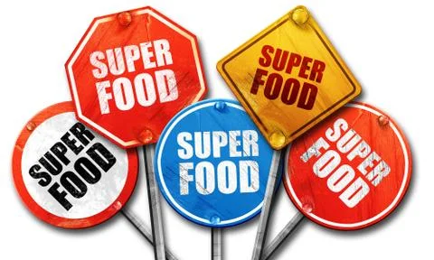 Super food, 3D rendering, rough street sign collection Stock Illustration