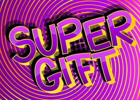 Super Gift Comic book style cartoon words on abstract comics background. Stock-Illustration