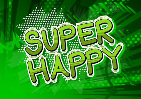 Super Happy - Comic book style word on abstract background. Illustrazione stock