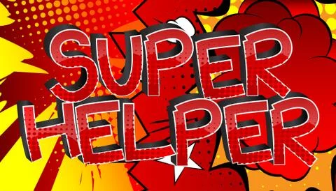 Super Helper Comic book style cartoon words on abstract colorful comics backg Stock Illustration