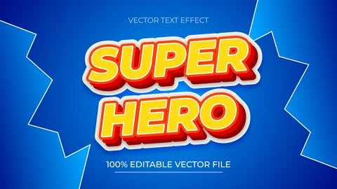 Super Hero 3D Editable text Effect Style yellow and red colors Stock Illustration
